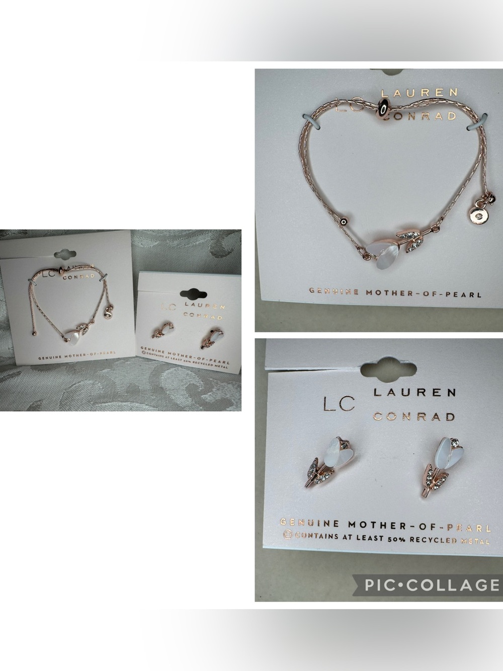 NWT LC Lauren Conrad Tulip Rose Gold Mother-of-Pearl Bracelet and Earring Set